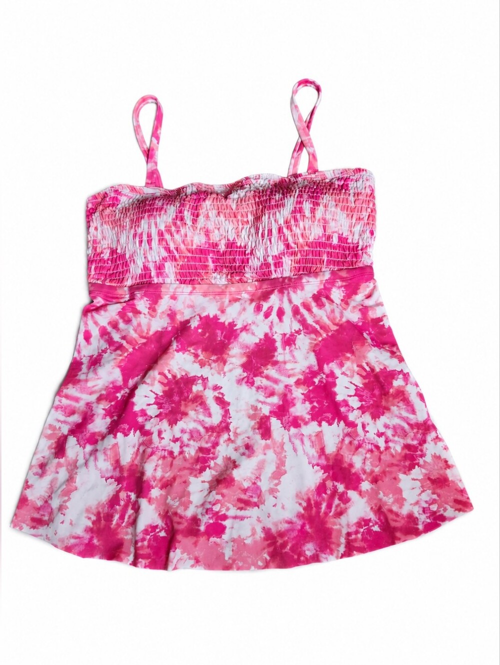 Swimsuits For All  Pink Tie-Dye Smocked Swim Top 14/L